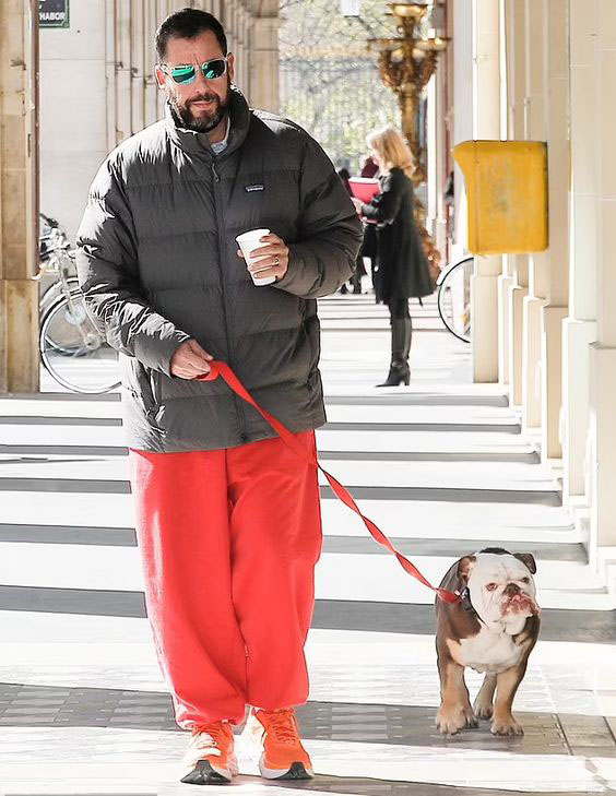 Black Puffer Jacket with Red Sweatpants